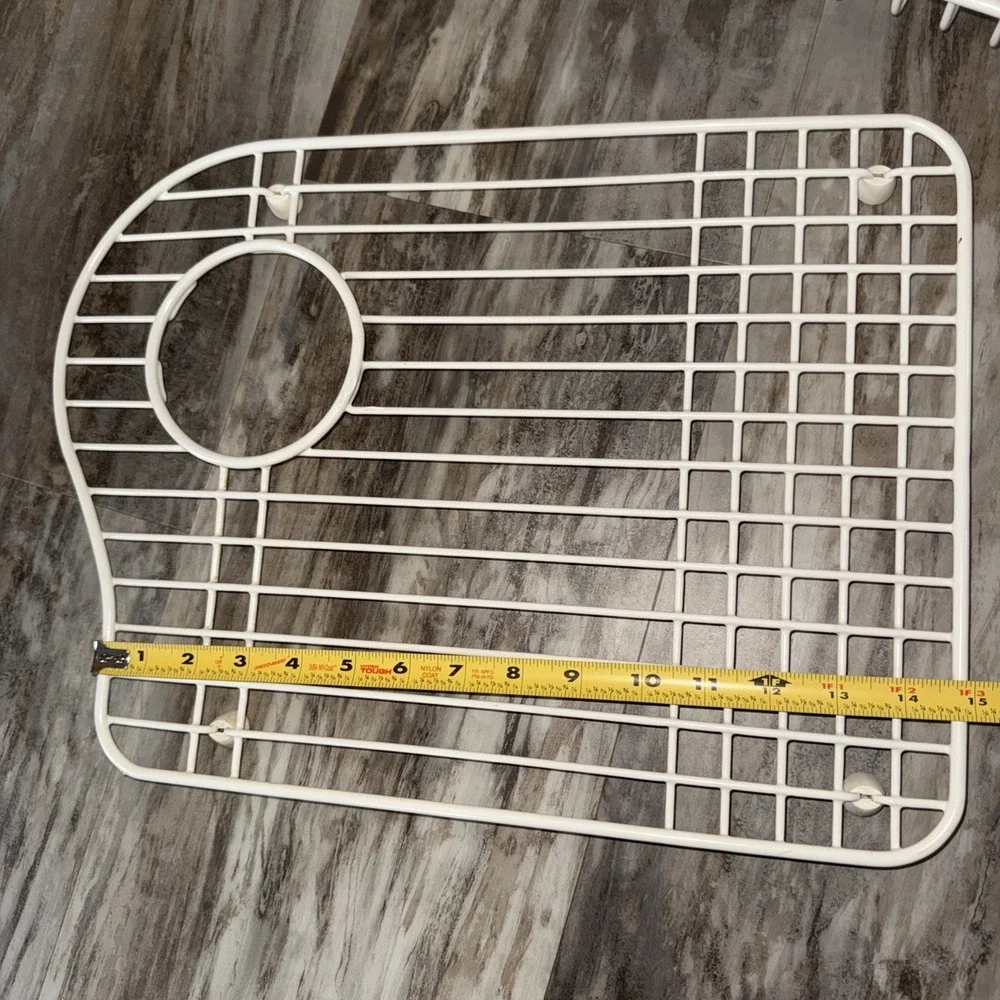 Curved Bottom basin Grid rack Kitchen Sink Set White Coated Metal Read Sizing